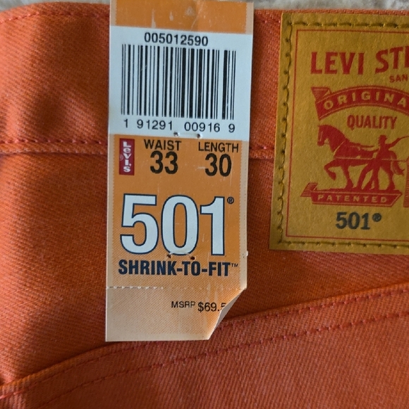 NWT Levi's Men's Orange Denim Pants that are Shrink to fit-Size 33x30 - Picture 5 of 5
